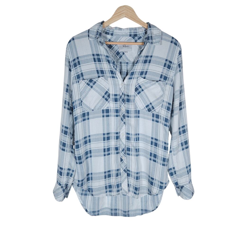 Rails Womens Shirt XS Blue White Plaid Button Up Long Sleeve Tencel Soft Casual